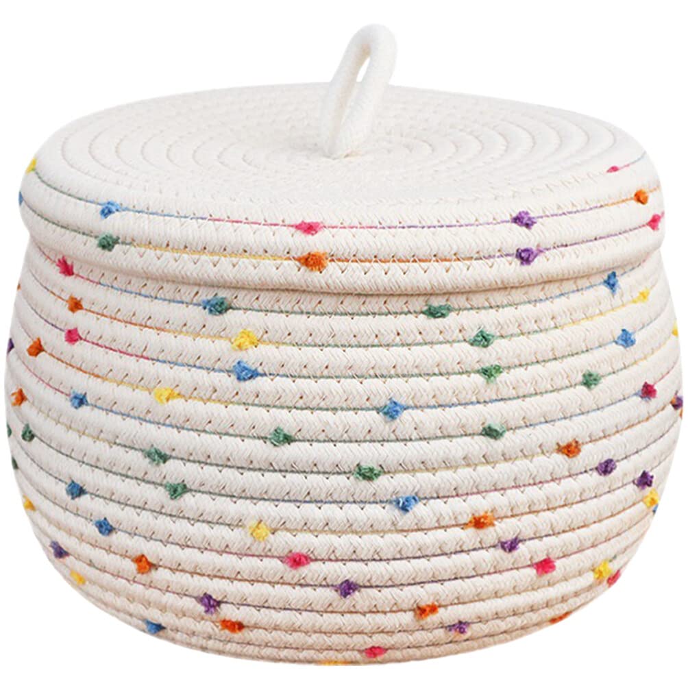 Cabilock Cotton Rope Woven Basket with lids Desktop Sundries Storage Basket Lidded Sundries Organizer Container