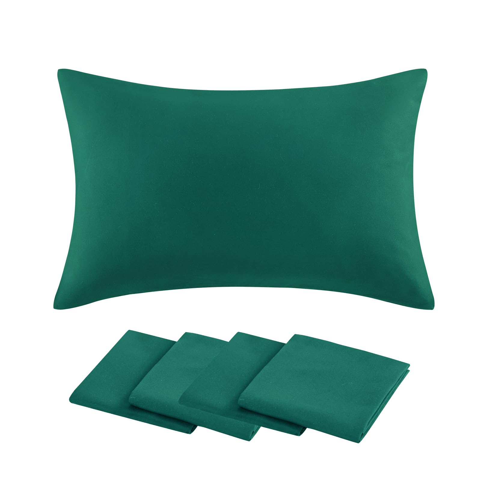 Aisbo Green Pillow Cases 4 Pack - Dark Green Standard Plain Pillowcases Set of 4, Soft Microfiber Pillow Cover with Envelope Closure 50x75 cm