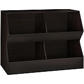 DINZI LVJ Kids Bookshelf, Toy Storage Organizer, Wooden Toy Storage Cabinet, 4 Cubby Children Bookcase, 43.3" L Toddler Book Shelf for Bedroom, Nursery, Hallway, School, Espresso