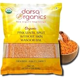 Darsa Organics Split Red Lentils (Masoor Dal) 2 lb |USDA Organic, Non-GMO, Vegan, Kosher| Rich in Protein & Fiber | Great for