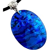 Swimmi Blue Abalone Necklace, Natural Paua Abalone Necklaces for Women Men, Handmade Beads Waxed Cords Seashell Necklace Jewelry AA427