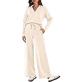 Glamaker Women's 2 Piece Sets Outfits Casual Long Sleeve Sweatsuits Polo Top and Wide Leg Pants Matching Sets