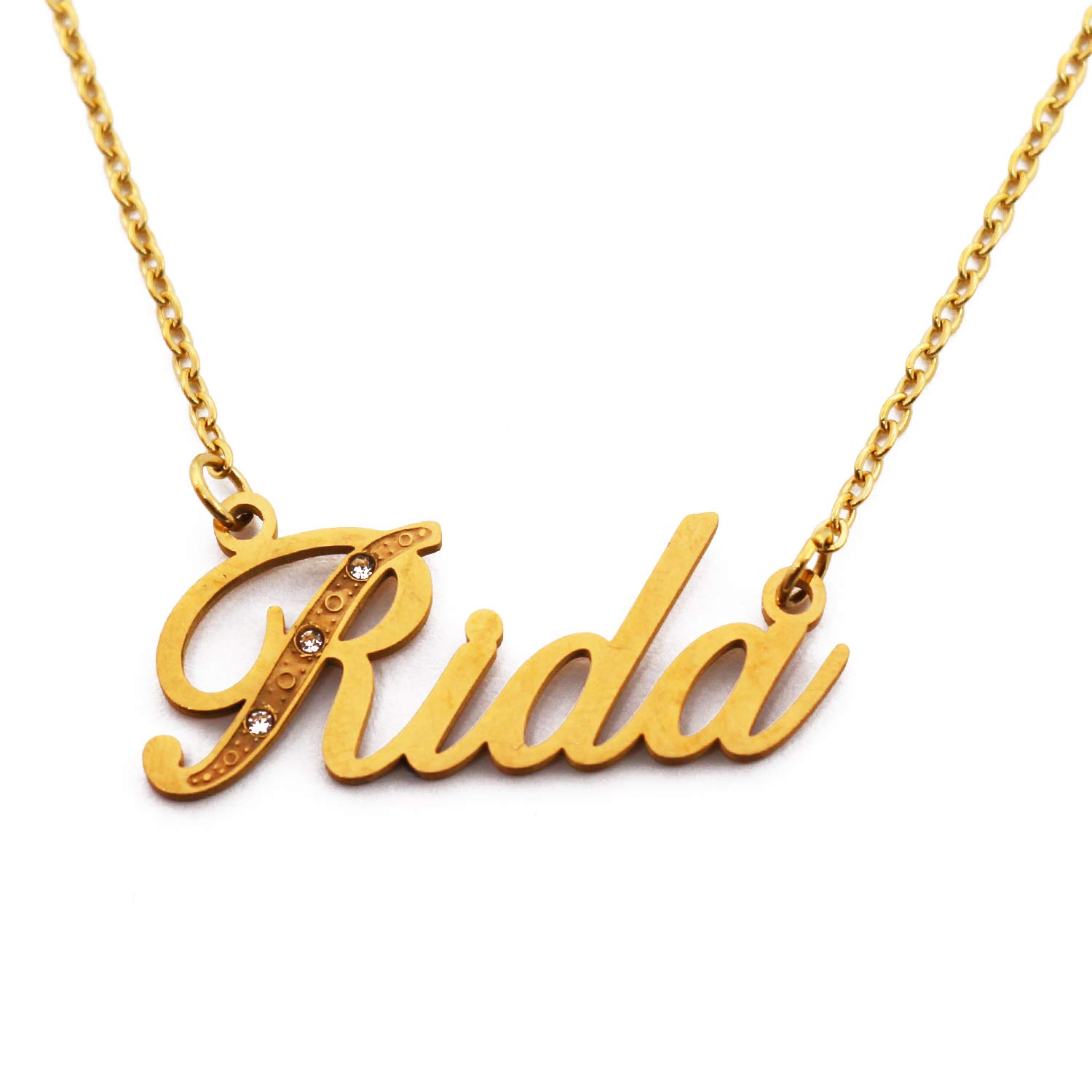 Rida Name Necklace Personalised Gold Plated Custom Dainty Name Pendants, Jewellery for Ladies, Girlfriend, Mother, Sister, Friends