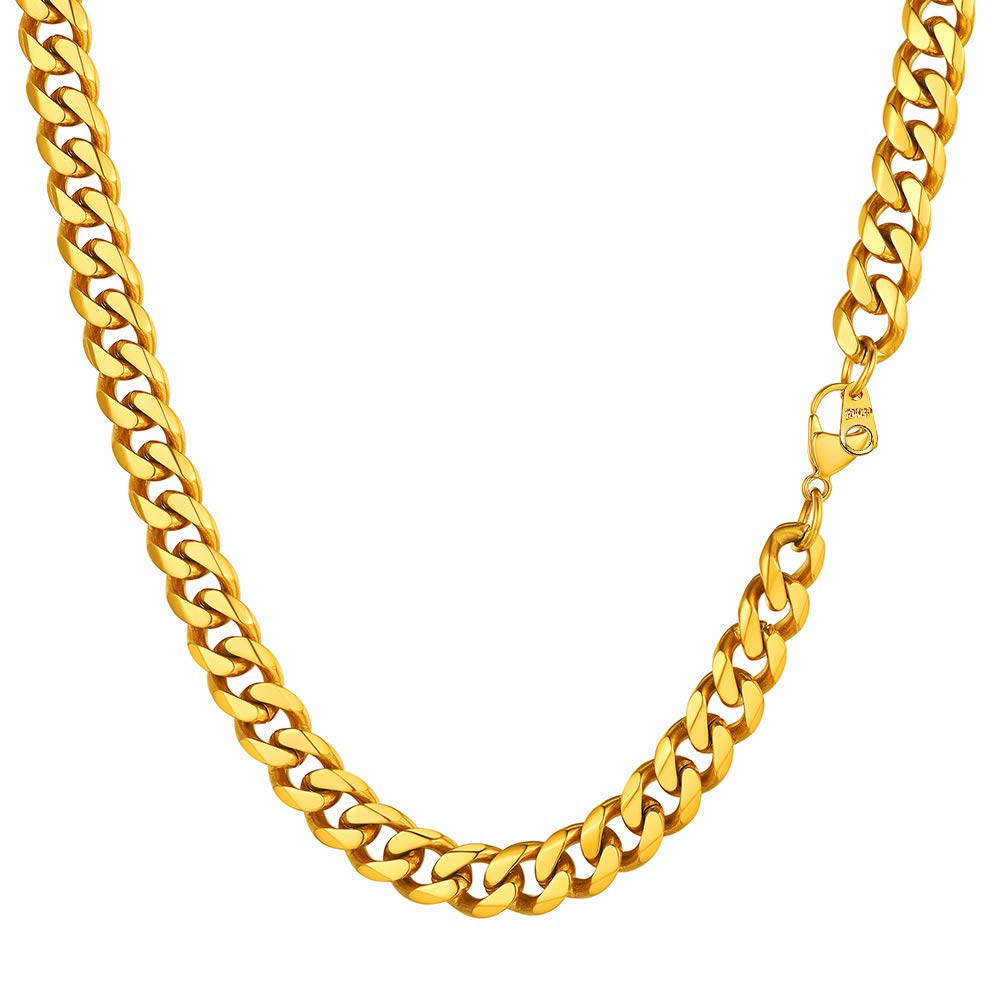 PROSTEEL Miami Cuban Link Chain Men and Women Yellow Gold Chain Necklace 9mm 18 inches Rapper Chain