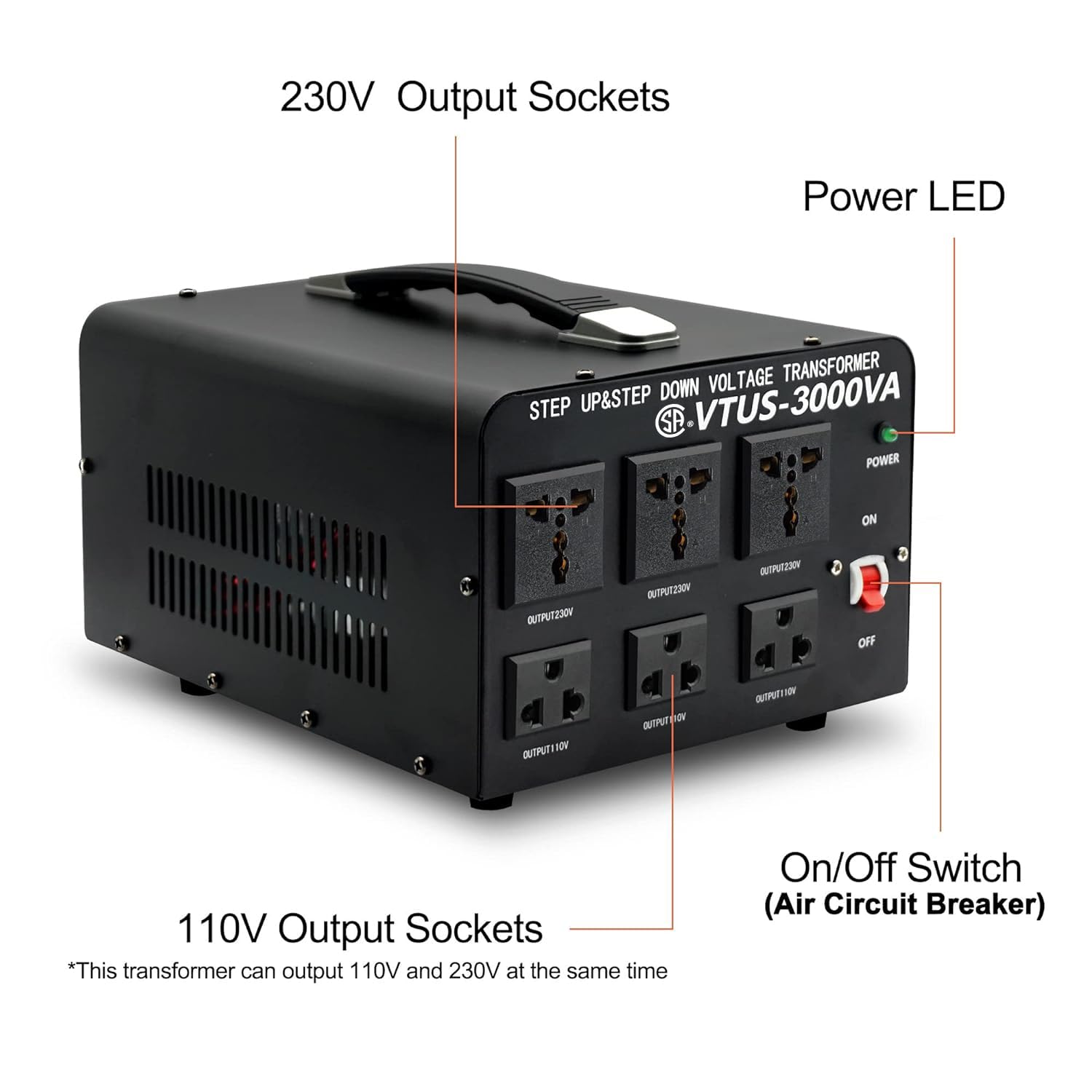 Voltage Transformer Converter 3000 Watt Step Up/Down Convert from 110-120 Volt to 220-240 Volt and from 220-240 Volt to 110-120 Volt with 3 US Outlets, 3 Universal Outlets