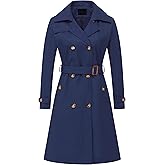 Chrisuno Women's Double Breasted Long Trench Coats Mid-Length Belted Overcoat Dress Jacket with Detachable Hood