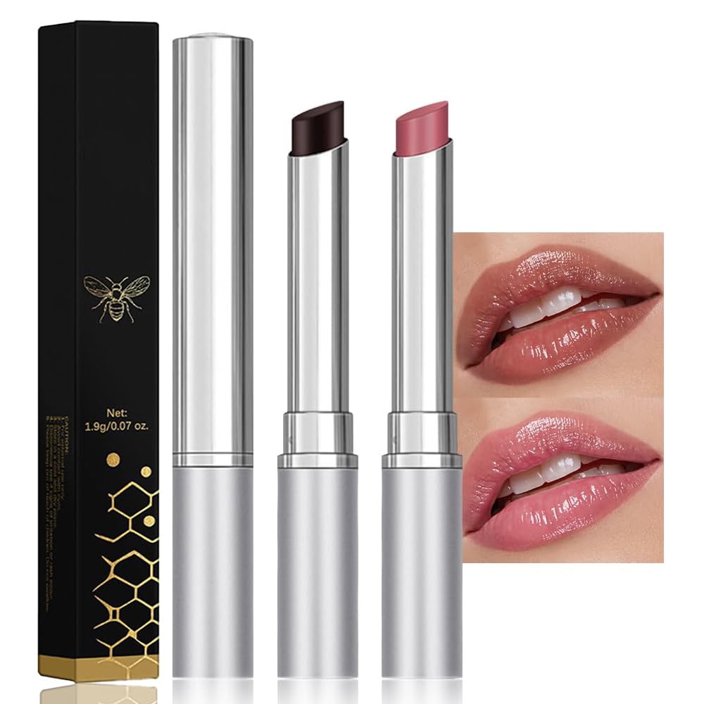 Baorder 2PCS Honey Lipstick Tinted Lip Balm, Hydrating Natural Glossy Black and Pink Lip Balm, Sheer Moisturizing Lipstick Makeup Lip Care for Repairing Dry Lips