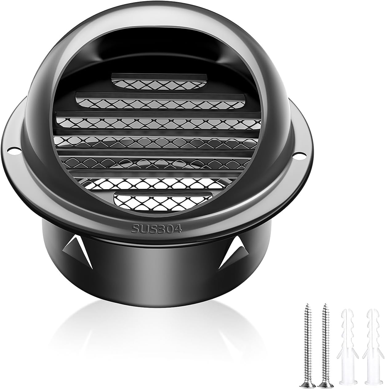 Registers, Grilles & Vents - 3 inch Round Wall Vent Cap, piiyoosnn 304 Stainless Steel Air Vent,Hemispherical Grille Ventilation Cover External Extractor for Outdoor Black Baked Paint proces (3-inch（70mm）Black Paint)