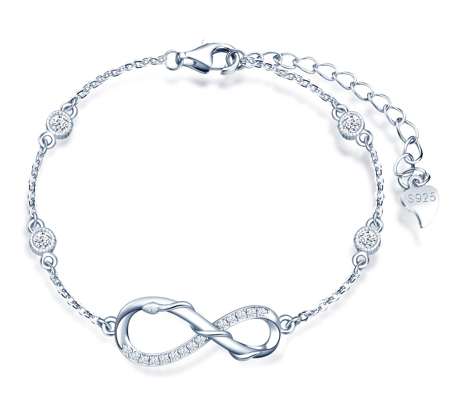 MicLee Woman's girl's Bracelet, 925 Sterling Silver bracelet, Snake and infinity symbol bracelet, Inlaid with zircon, adjustable chain, Unique design animal bracelet, silver