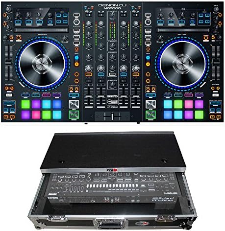 Denon DJ MC7000 | Premium 4-Channel DJ Controller + ProX Roland DJ-808 / Denon DJ MC7000 ATA Case with Laptop Shelf &amp; Wheels