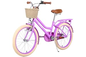 20 Inch Light Pink Girls Bike with Woven Basket for Kids Ages 7-10 Years Old | Carbon Steel Frame Bicycle Featuring Front V-B