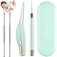 4 Pack Ear Wax Removal Tool Kit with Light, Ear Pick Ear Cleaning Tools Set for Kids and Adults, Ear Picks Digger & Tweezers & Spiral Spring Ear Spoon with Storage Box (Green)