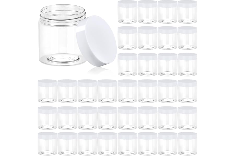 36 Pack 4 OZ Plastic Jars Round Clear Cosmetic Container Jars with White Lids, Eternal Moment Plastic Slime Jars for Lotion, Cream, Ointments, Makeup, Eye shadow, Samples, Potravel Storage