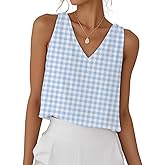 IDEALSANXUN Gingham Tank Tops for Women Spring Summer V Neck Cute Cropped Sleeveless Shirts Blouses