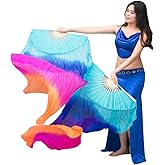 Nimiman Women 1 Pair (Left+Right) Silk Belly Dance Fans Veil Belly Dancing Long Folding Fans Length 180 cm Width 90 cm