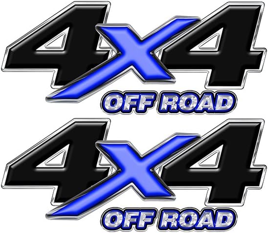 4x4 Off Road Decals (Set of 2) ~ Dark Blue & Black Chrome 4WD Truck Sticker MK005
