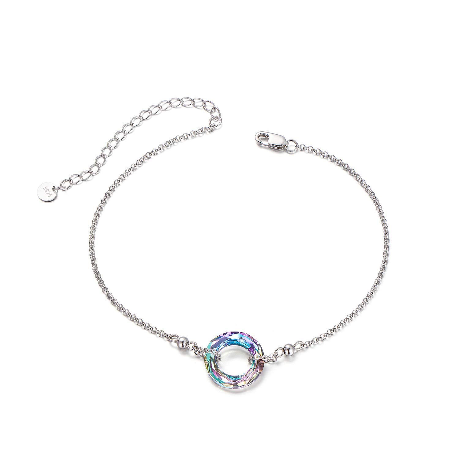 AOBOCO Friendship Bracelet for Women Sterling Silver, Dainty Simple Circle-Round Crystal Jewellry Gift Idea for Her on Christmas Birthday Valentine’s Day(0.55'' Circle Purple)