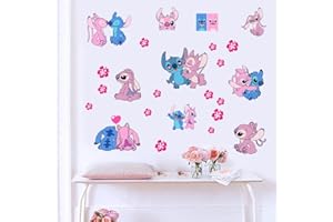 AI PARTY Pink Lilo and Stitch Wall Sticker Children's Cartoon Bedroom Background Wall Decoration Self-Adhesive Wall Sticker PVC