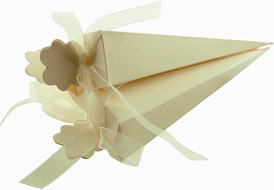 (4x4x15,5 cm) 100 pcs Box Shaped Candy Cones, Paper Material, Including tape to Save Candies, Small Occasions Wedding, Party Cookies, etc. (Beige)