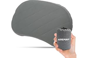 AIRSPIRIT Ultralight Camping Pillow Inflatable with Removable Washable Cover, Compact Travel Pillow for Neck Support, Hiking, Backpacking, Office, Airplane, Car & Beach - Adjustable Firmness(Grey)