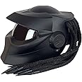 Motorbike Full Helmet Flip Up Visor Personalized Helmet with Braids and Warning Lights Modular Motorcycle Helmet for Men Women Motocross Cruiser DOT/ECE Approved
