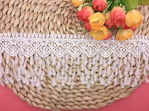 8CM Width Europe Tassel Pattern Inelastic Embroidery Lace Trim,Curtain Tablecloth Slipcover Bridal DIY Clothing/Accessories.(2 Yards in one Package) (White)