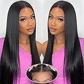 ZIYGBK Wear and Go Glueless Wigs Human Hair Pre Plucked Pre Cut 5x5 HD Lace Closure Wigs Human Hair Straight with Baby Hair Straight Human Hair Wig for Beginners Natural Black 200% Density 30 Inch