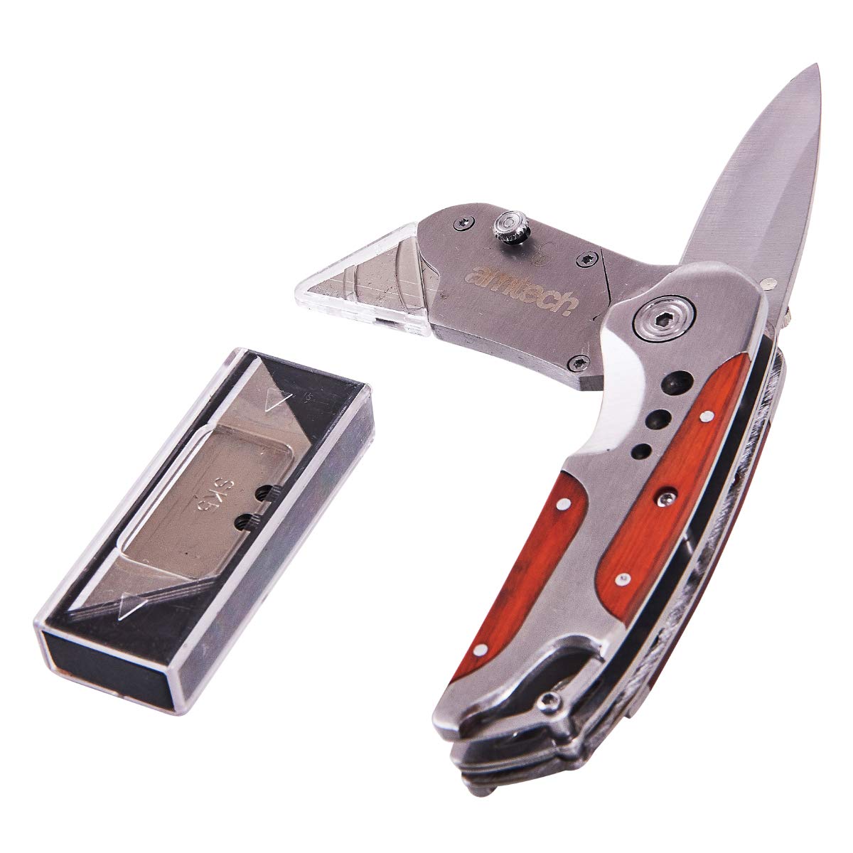 Amtech - 2-in-1 Craft Knife and Folding Utility Knife, Durable and Rust-Proof Stainless Steel, Comfortable Handle for Reduced Hand Fatigue, Lightweight and Portable (Includes 5 SK5 Blades)