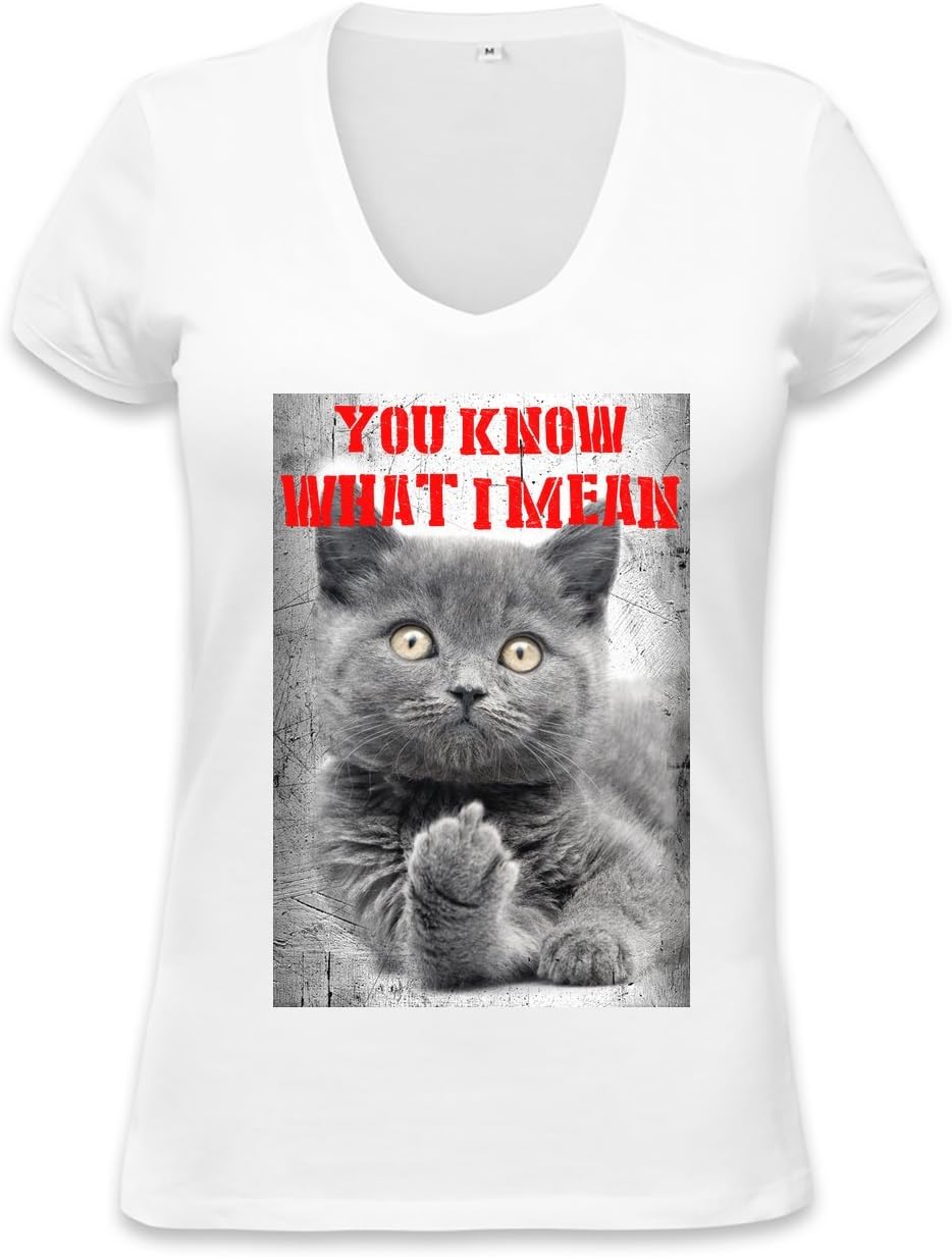 Crazy Cat You Know What I Mean Womens V-neck T-shirt