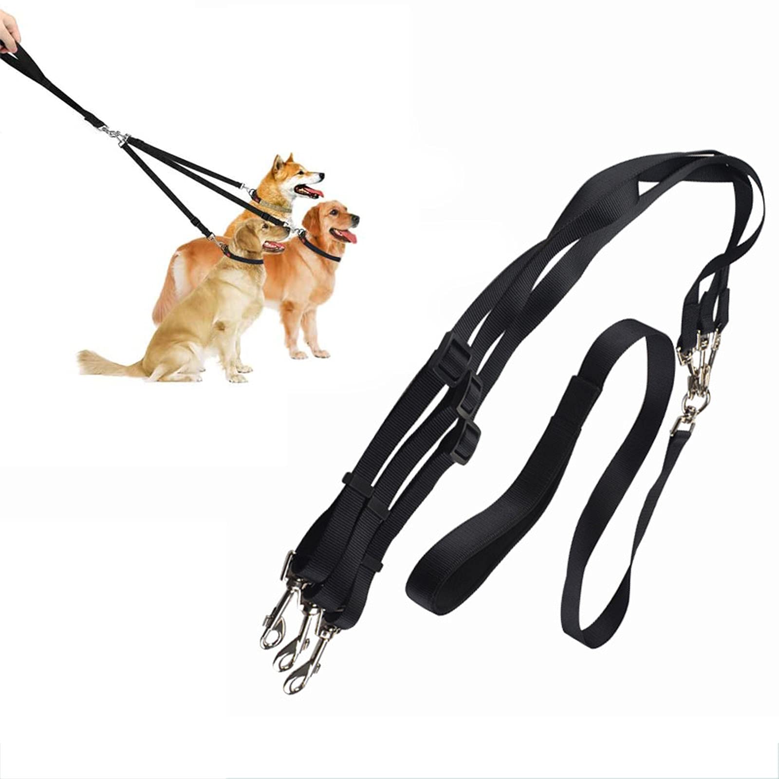 LANGING 3 In 1 Dog 3 Way Leads With Soft Padded Handle No Tangle Dogs Coupler Leash Pet Triple Detachable