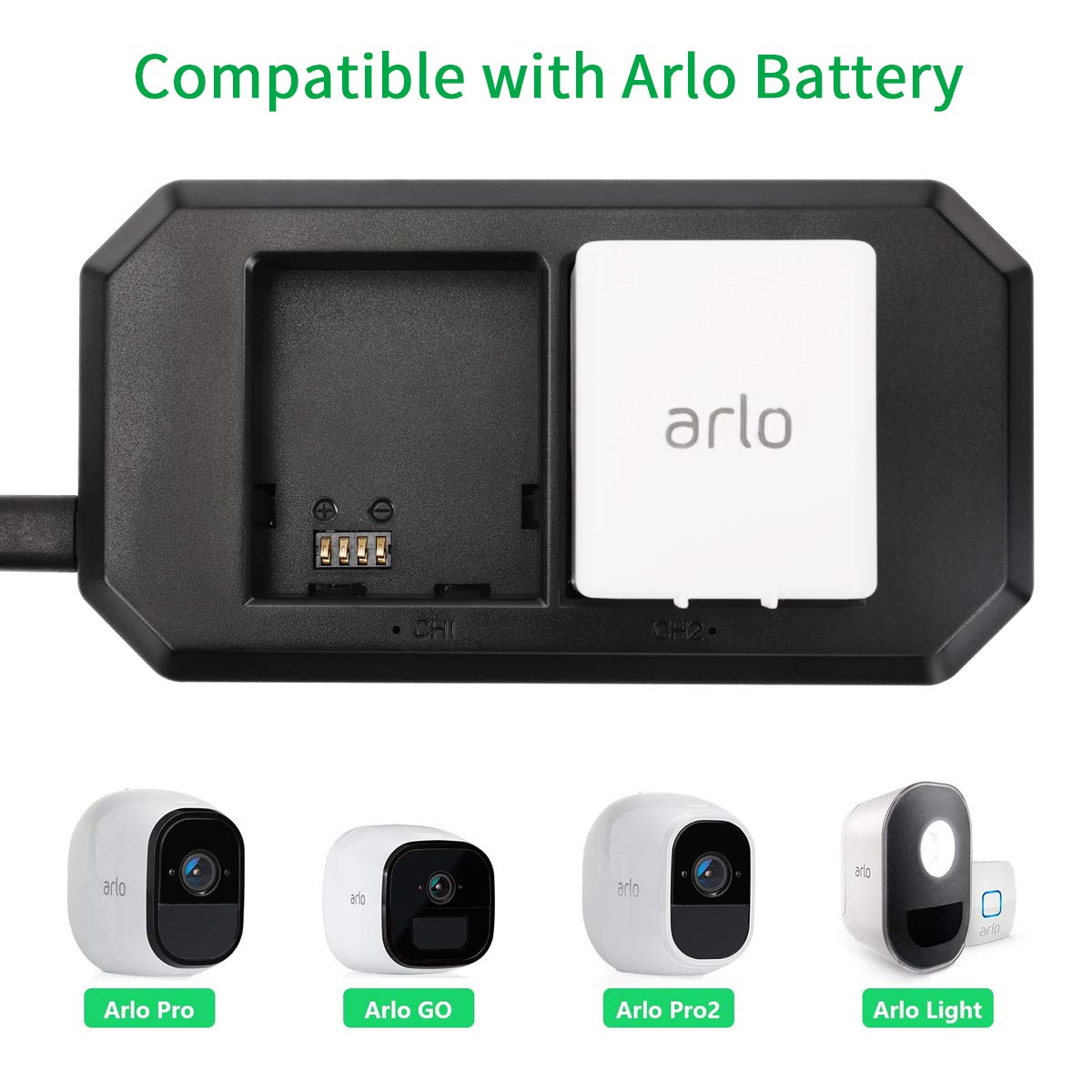 Keenstone 2 Slot Charger for Arlo Rechargable Batteries Compatible with Arlo Pro, Arlo Pro 2, Arlo Go and Arlo Security Light(The Pictured Batteries are not Included)