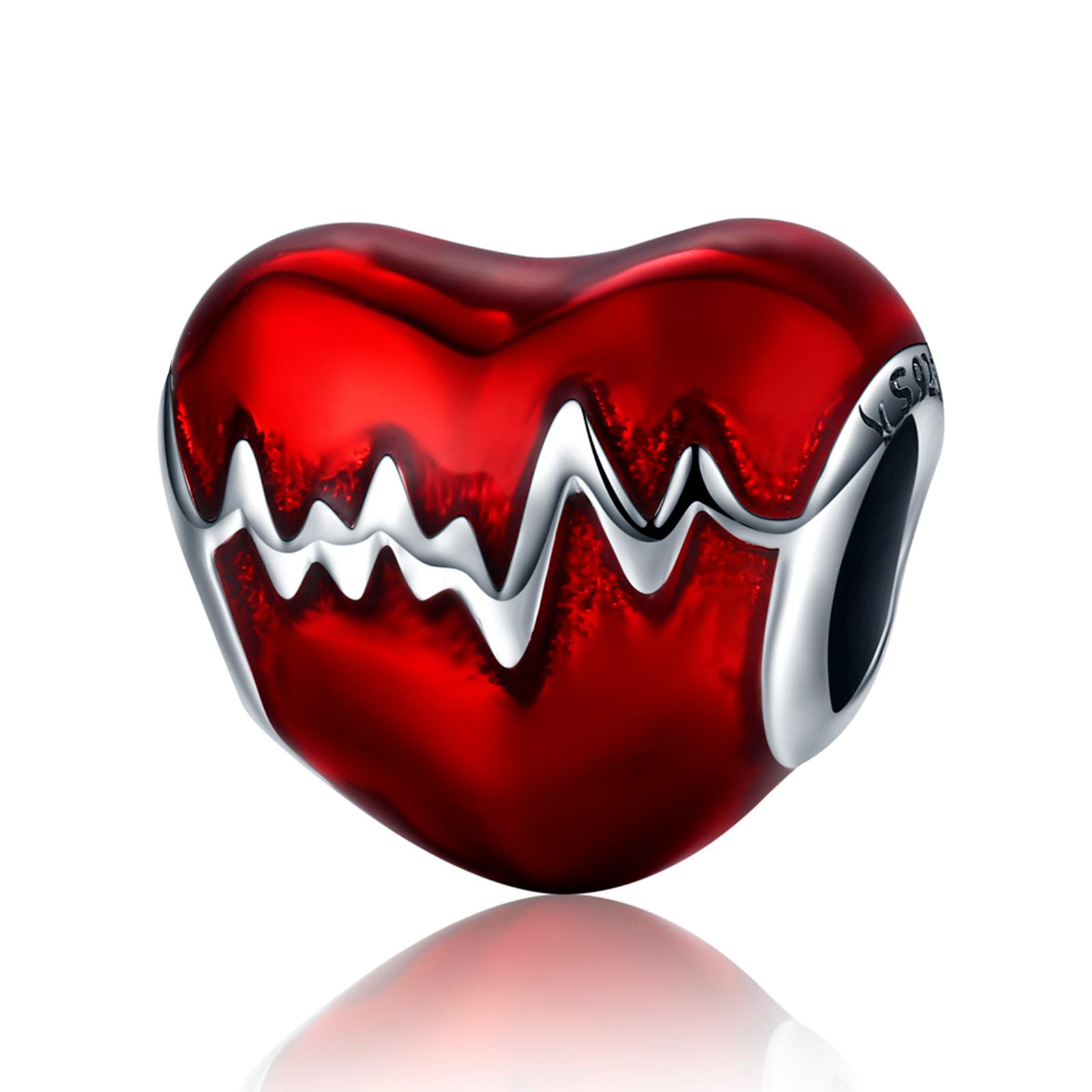 NINGAN I Love Family Forever Charm 925 Sterling Silver Clear CZ Bead Fits European Bracelets (Red Heart)