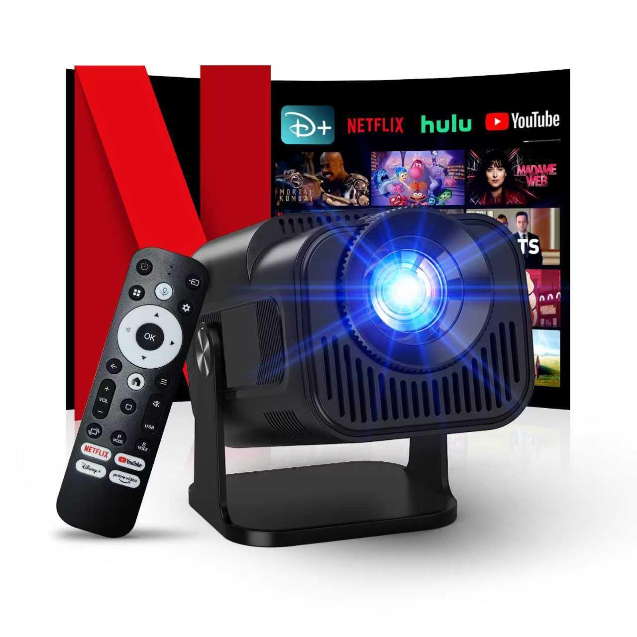 Photo 1 of [NetfIix Official/Stereo Speakers] 4K Projector with Wifi and Bluetooth, 1080P Native Mini Projector Portable, One-Click Use Built-in NetfIix/YouTube/PrimeVideo/D+, Smart Home Outdoor Projector
