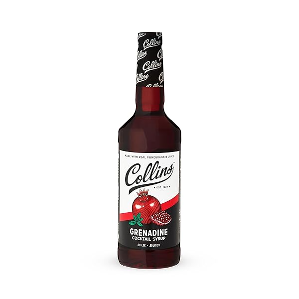 COLLINS GRENADINE SYRUP, REAL POMEGRANATE JUICE AND SUGAR, CRAFT COCKTAIL SYRUP, DRINK MIXERS, 32 OZ