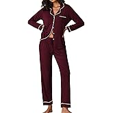Ekouaer Pajamas Women's Long Sleeve Sleepwear Soft Button Down Loungewear Pjs Lounge Set Nightwear XS-XXL