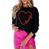 SELINK Women's Valentines Sweater Crew Neck XOXO Heart Print Casual Long Sleeve Pullover Tops Sweaters