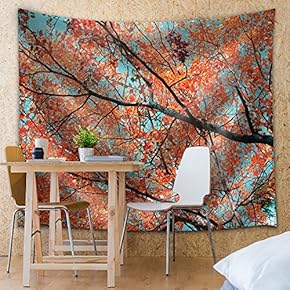 Tree Branches Covered with Orange Leaves and Blue Sky Behind It - Fabric Tapestry, Home Decor - 51x60 inches