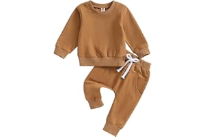 MAYUMMPY Baby Boys Girl Solid Color Outfit Sweatsuit Crewneck Sweatshirt Sweatpants Pants Set Fall Winter Clothes