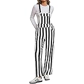 Cicy Bell Womens Casual Striped Bib Overalls Adjustable Straps Straight Leg Jumpsuits Denim Jean Long Rompers Pants