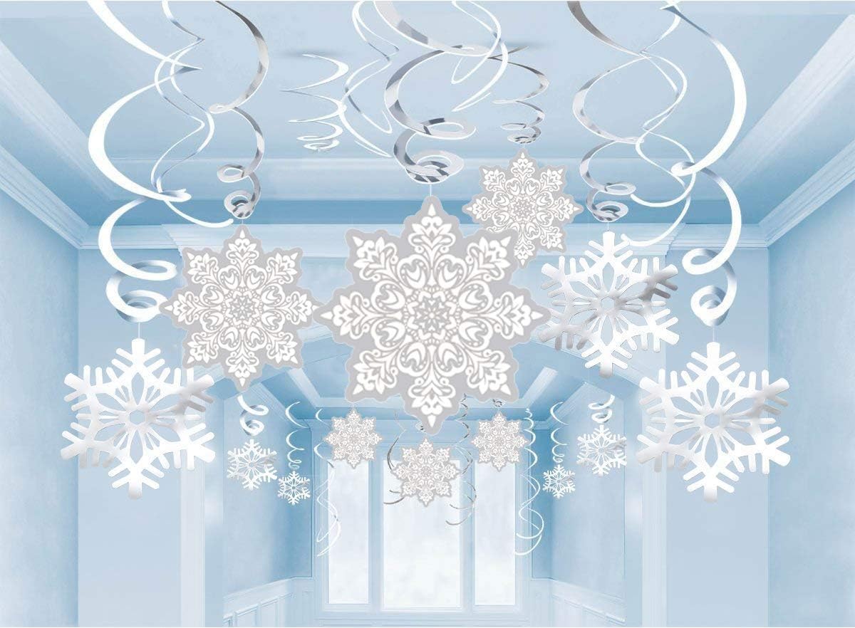 Christmas Snowflake Hanging Swirls Decorations - Snow Birthday Party Decoration Winter Wonderland/Xmas/Holiday Birthday Party Supplies Decor(30 Packs)