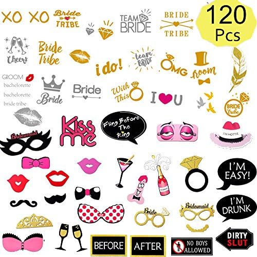 Bachelorette Party Photo Booth Props Kit + Bride Tribe Flash Tattoos,Bride To Be Decorations Kit - Bridal Shower Supplies for Girls Night Out Games