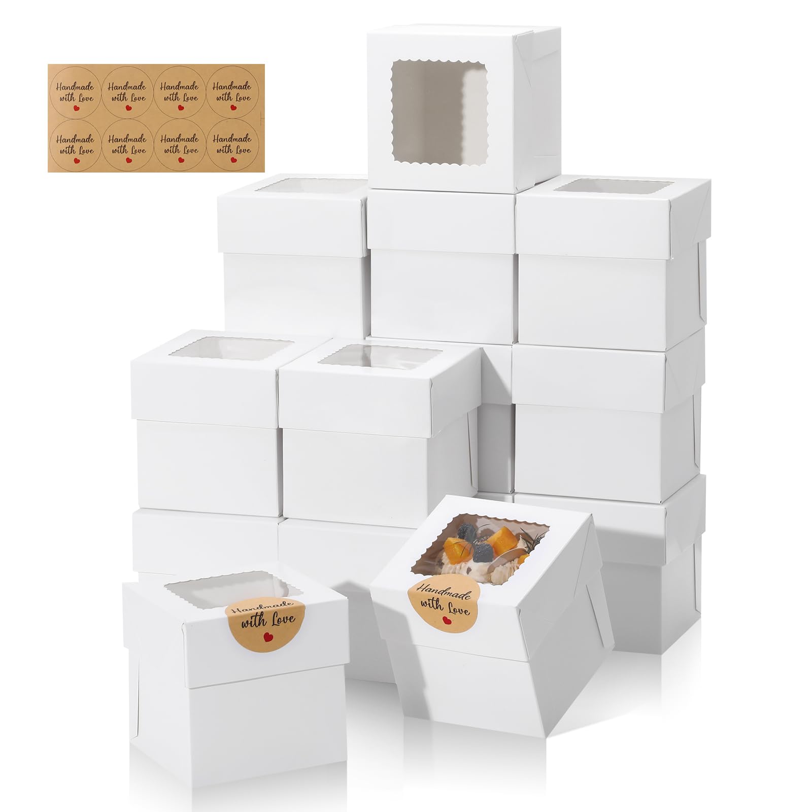 COTOPHER 15Pcs Mini Cake Boxes, 4x4x4 Inches Bakery Boxes with Window ...