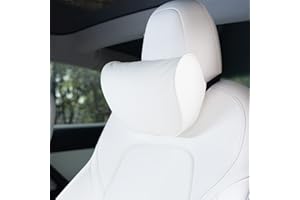 HOPON Headrest Pillow for Tesla Model 3 Model Y,Tesla Neck Pillow with Genuine Nappa Leather,Soft Pillow for Relieving Stiffness,Memory Foam Tesla Accessories 1 Pack - White