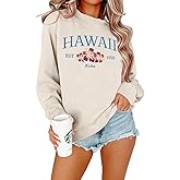 MOUSYA Hawaii Embroidered Sweatshirt Hawaii Aloha State Shirt Vintage 1959 Embroidered Long Sleeve Pullover Top
