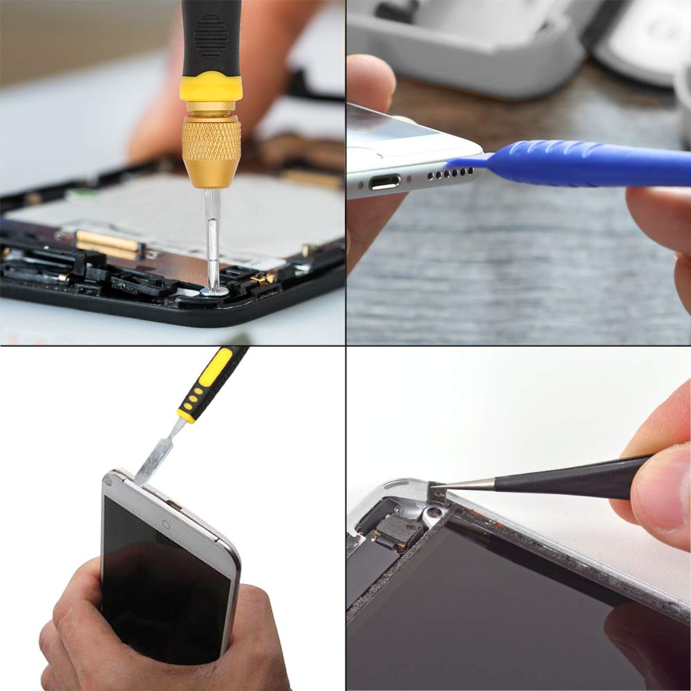 E.Durable Pro Bit Driver Kit, Precision Electronics Multi-Tool Screwdriver Set, Safe Opening Tool, with ESD Tweezers, Portable Double-ended Metal Spudger, Plastic Pry Bar, etc