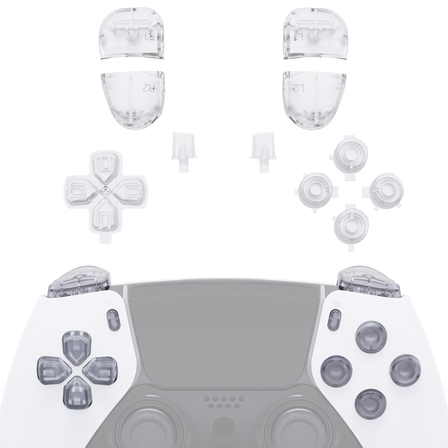 eXtremeRate Replacement Full Set Buttons Compatible with p s 5 Edge Controller, Clear D-pad Share Options Home Face Buttons R1 L1 R2 L2 Triggers for p-s-5 Edge Controller