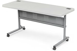 OEF Furnishings OEFBPFT2460 Commercial-Grade Premium Industrial Nesting Flip-Top Blow-Molded Training Table with Steel Frame and a 1.75" Thick Surface (24" × 60", Speckled Grey Top)