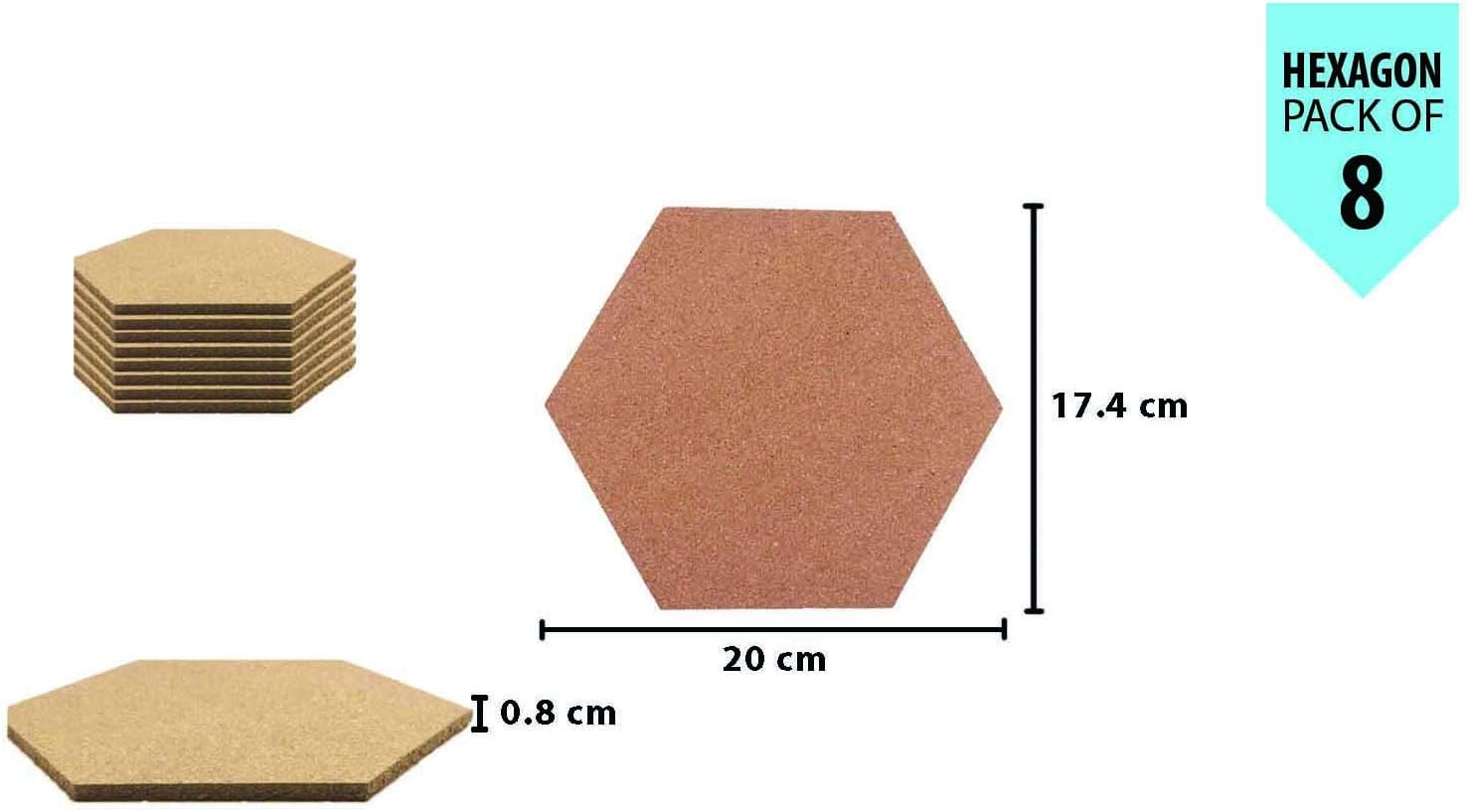 B&Z Self Adhesive Sticky Cork Board Hexagon Tiles Mini Wall Bulletin Boards Pin Message Notice Board Office Memo School Pinboard Wooden Push Pin Hexagon Rounded Curves (20cm x 17.4cm x 0.8cm) (8) - Image 4