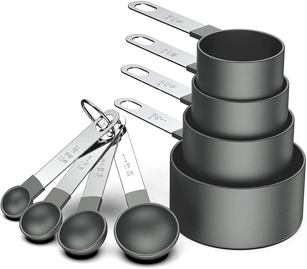 LIDOUK Measuring Cups and Spoons Set 8 Pcs Plastic Head Stainless Handles