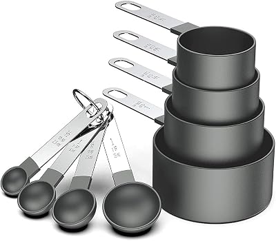 LIDOUK Measuring Cups and Spoons Set 8 Pcs Plastic Head Stainless Handles